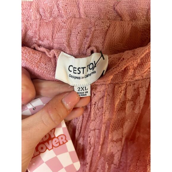 C'est Toi Pleated Lace Blush Pink Midi Skirt Size 2XL - Picture 4 of 4